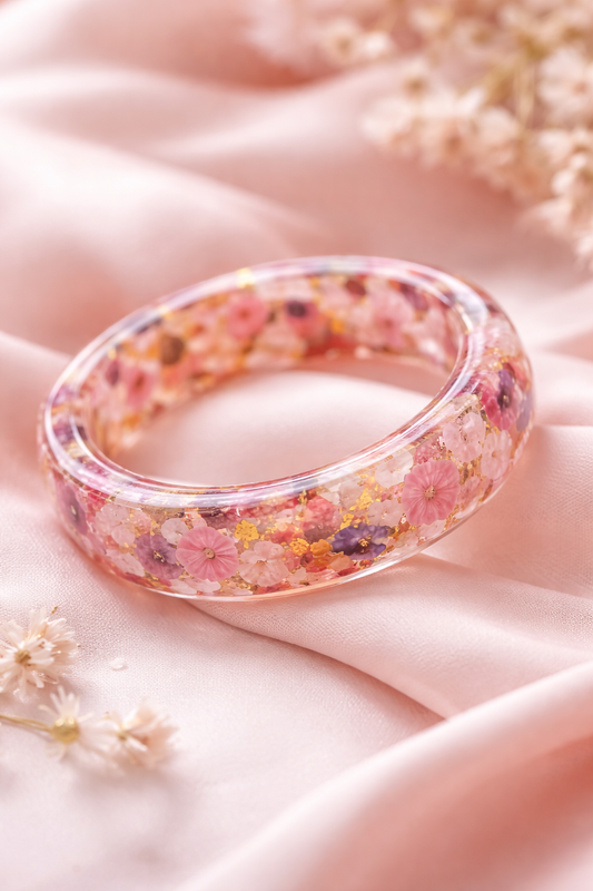 Miora Handcrafted Resin & Natural Flower Bangle (2 pieces)